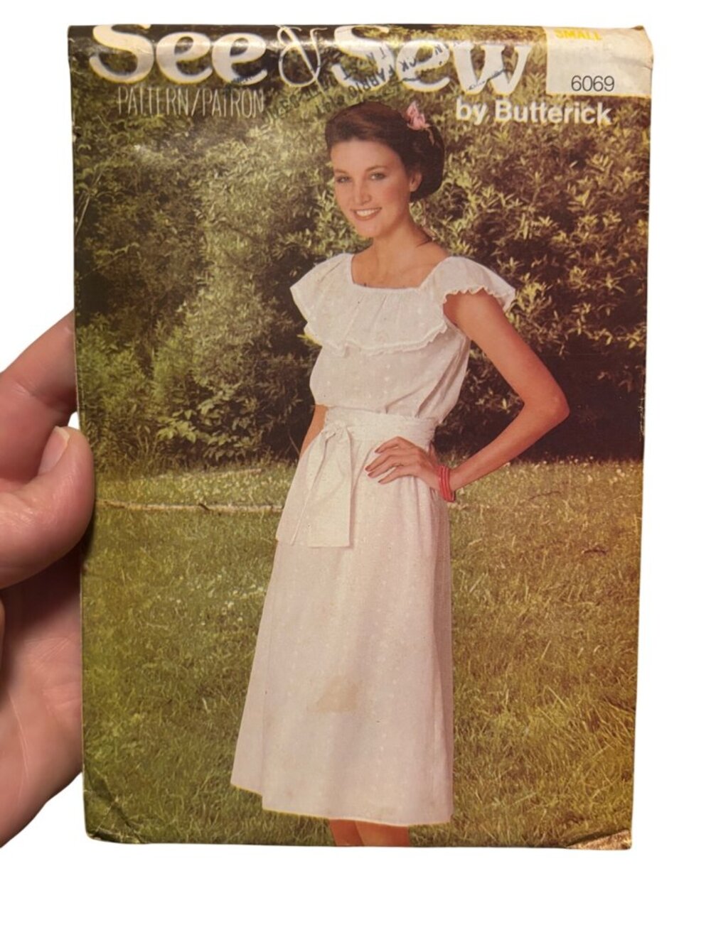 Vintage Butterick See & Sew Pattern Womens Dress 6069 Sz Small Ruffle Belt